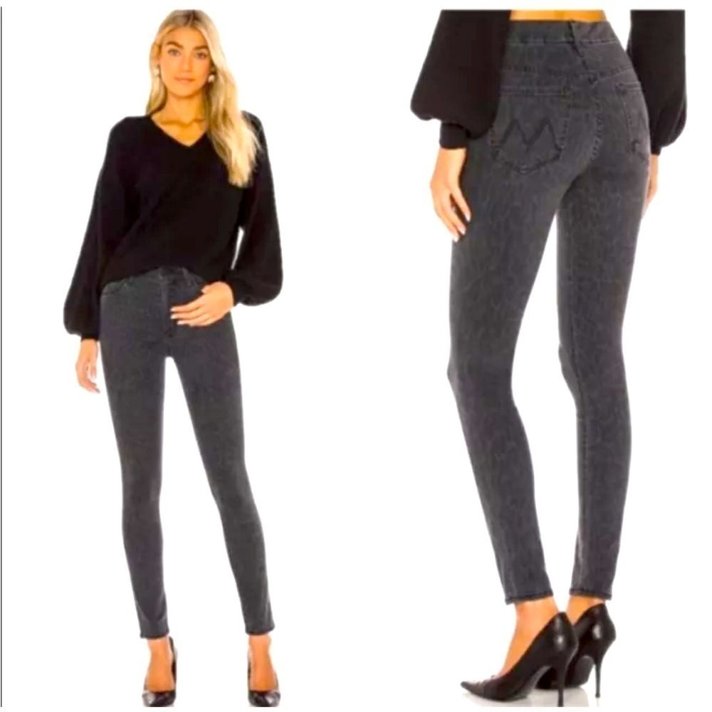 MOTHER Denim The High Waisted Looker in Bad Cat Black Gray Leopard Jeans Sz 25
